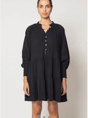 Dark Navy Blue Mini Dress with Button Front